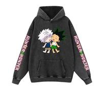 flowereyes Hommes Acid Washed Oversized Hoody Top Anime Hunter X Hunter Hooded Sweatshirt Killua Zoldyck Graphic Hoodies Gon Freecss Vintage Pullover
