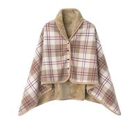 flowereyes Poncho Polaire pour Femme, Couverture Portable, Cape d'hiver Chaude à Carreaux avec Boutons, écharpe, Couverture Portable