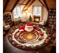 flowereyes Tapis de Noël 3D Ronds Tapis à Illusion Optique Escalier Spirale | Tapis 3D Illusion Paillasson de Noël Tapis Rond Décoration de Noël pour Espaces de Vie Intérieur Extérieur