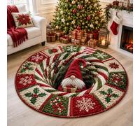 flowereyes Tapis de Noël 3D Ronds Tapis à Illusion Optique Escalier Spirale | Tapis 3D Illusion Paillasson de Noël Tapis Rond Décoration de Noël pour Espaces de Vie Intérieur Extérieur