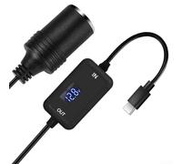 Floweringbeter Chargeur de voiture type C Câble adaptateur secteur 38 W pour charge rapide pour smartphones, caméras embarquées, appareils GPS et bandes lumineuses LED avec affichage de la tension et