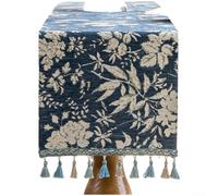 Floweringbeter Chemins de table pour table à manger, table chenille d'inspiration rétro avec motif jacquard floral et bordures tissées à pompons, décoration de vacances, de mariage, de salle à manger