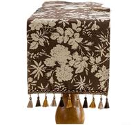 Floweringbeter Chemins de table pour table à manger, table chenille d'inspiration rétro avec motif jacquard floral et bordures tissées à pompons, décoration de vacances, de mariage, de salle à manger