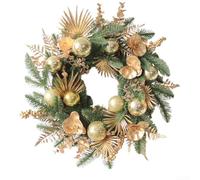 Floweringbeter Couronne décorative avec fleurs et boules dorées, convient pour accrocher aux murs, portes ou fenêtres, fabriquée à partir de matériaux résistants