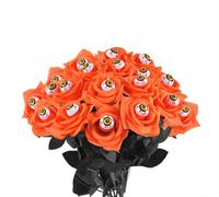 Floweringbeter Lot de 15 bouquets de roses artificielles avec globe oculaire pour fête d'Halloween, 38 cm, noir, orange, violet, rouge, fleurs en tissu de soie (orange rose)