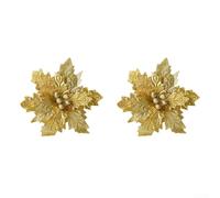 Floweringbeter Lot de 2 fleurs décoratives faites à la main avec paillettes étincelantes, adaptées pour les arbres, les couronnes et la décoration de la maison (doré)