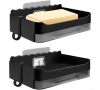 Floweringbeter Lot de 2 porte-savons pour montage mural avec trous de drainage et support de crochet, installation sans perçage, convient pour les zones de douche de salle de bain (noir)