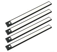 Floweringbeter Lot de 4 lampes LED ultra fines à détecteur de mouvement avec base magnétique, fonctionnement sans fil pour armoires, couloirs, escaliers et utilisation en extérieur (noir)
