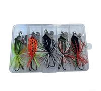 Floweringbeter Lot de 5 leurres de pêche en forme de grenouille avec paillettes rotatives et hochet intégré et crochets doubles pour une attraction efficace