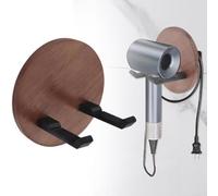 Floweringbeter Support mural en bois de noyer pour sèche-cheveux sans perçage - Organiseur de salle de bain conçu pour contenir un sèche-linge et des outils courants (routage)