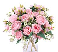 Floweroyal 4 Bouquets Pivoine Fleurs Artificielles Fleurs Roses Pivoines en Soie Bouquets pour Mariage Parti Centres de Table Arrangement Floral Accueil Cuisine Décor