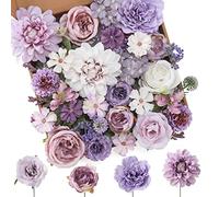 Floweroyal Mélange de Fleurs artificielles Violettes en Soie avec tiges pour Bouquets de Mariage, fête prénatale, Arrangement Floral, centres de Table, décorations d'intérieur.