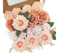 Floweroyal Roses artificielles Dahlia avec tiges pour Bouquets de Mariage, fête prénatale, Composition Florale, centres de Table, décoration d'intérieur (Couleur Nude)