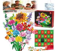 Flowers Advent Calendar 2025, 24 Days Flower Bouquet Christmas Countdown Advent Calendar, Christmas Bouquet Blocks with 24 Flower Model Building Toy Set for Children, Teens, Adults (Sunflower)