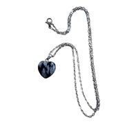 FLOWERS AND FLOW Collier avec un pendentif coeur en pierres naturelles (obsidienne neige)