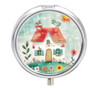 Flowers and Sunshine Pilulier de voyage à 3 compartiments 3 fois par jour mignon pour sac à main et poche Boîte à médicaments portable en métal avec miroir rond pour médicaments quotidiens et