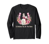 Flowers Funny Horse Lover, I'd Rather Be at The Barn Manche Longue