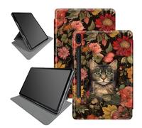 Flowers Garden Cat Étui pour Samsung Galaxy Tab S7 (2020) / S8 Tablet (2022) 11 pouces, support pliable rotatif à 360 degrés, plusieurs angles de vue avec mise en veille/réveil automatique