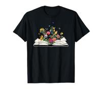 Flowers growing from a book Open Book with Flying butterfly T-Shirt