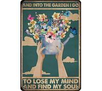 Flowers in to The Garden I Go to Lise My Mind Blue Sky Butterfly Décoration murale rétro en métal Plaque en étain 20,3 x 30,5 cm