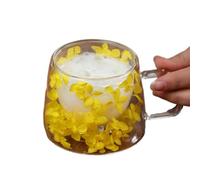 Flowers Inside Glass Coffee Mug - 200ml Double Wall Glass 7.5x9x8cm | Creative Floral Latte Cup Heat Resistant Coffee Mug Transparent Cappuccino Tea Cup For Spring Home Kitchen Office Gift Use