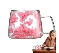 Flowers Inside Glass Coffee Mug - 200ml Double Wall Glass 7.5x9x8cm | Creative Floral Latte Cup Heat Resistant Coffee Mug Transparent Cappuccino Tea Cup For Spring Home Kitchen Office Gift Use