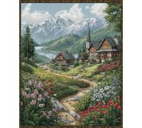 Flowers Mountain Kit de broderie au point de croix pré-imprimé 11 carats pour adultes avec motifs 55 x 45 cm S-i50