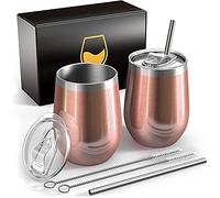 FloweryOcean Deux 350ml Verre à vin thermo en acier inoxydable, isolation sous vide double couche mug,sans BPA,tasses à café réutilisables,adaptées aux au camping,aux voyages,or rose