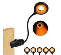 flowlamp Lampes de lecture, Lumière Ambrée 16 LED Liseuse Lampe Clip Rechargeable, 5-Niveau de Luminosité pour Lire,Protection Oculaire pour Col de cygne flexible à 360 °