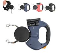 Flowleash Double Ended Leash,Pet Leashes with LED Flashlight,360-Degree Tangle-Free Dog Walking Belt with Heavy Duty 3M Retractable Strap,Poop Bags Holder,Anti Slip Lightweight Handle (Blue)