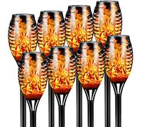 FLOWood Lot de 8 lampes solaires d'extérieur de 53 cm de haut - Flamme dansante vacillante - Étanche IP65 - Éclairage paysager - Marche/arrêt automatique - Pour jardin, terrasse, cour, allée, pelouse