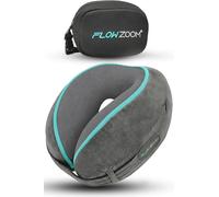 FLOWZOOM Dream Coussin de Voyage en Mousse à Mémoire pour Avion et Voiture - Oreiller de Voyage avec Soutien Latéral Optimal pour la Tête et Le Cou, Housse Lavable et Pochette de Transport - Gris