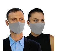 FLOWZOOM® Masque tissu lavable - lot de 2 masques couleur | Efficacité de filtration élevée > 98% | Masque avec filtre poche | Masque femme| Masque lavable et réglable | Argent, Taille M