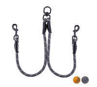 Floxik Laisse double pour 2 chiens gris/orange - Réfléchissante, extensible et anti-enchevêtrement - Laisse double pour chien à coupler - Parfaite pour les chiens de petite à moyenne taille