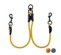 Floxik Laisse double pour 2 chiens gris/orange - Réfléchissante, extensible et anti-enchevêtrement - Laisse double pour chien à coupler - Parfaite pour les chiens de petite à moyenne taille