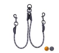 Floxik Tau Laisse double pour 2 chiens Gris/orange - Réfléchissante, extensible et anti-enchevêtrement - Double laisse pour chien à coupler - Parfaite pour les chiens de petite à moyenne taille