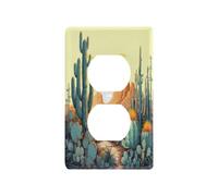 Flradish Couvercle de sortie duplex motif cactus du désert - Plaque murale décorative incassable - Vis incluse - 2 prises - Taille standard 11,5 x 7 cm