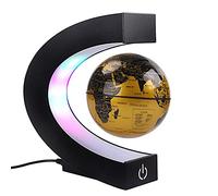 Flrmingigigi Globe flottant magnétique avec lumières LED colorées en forme de C - Anti-gravité Carte du monde rotative pour cadeau à la maison, au bureau Décoration (avec interrupteur, doré), or