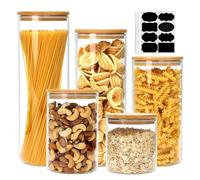 Flrolove Lot de 5 boîtes hermétiques en verre avec couvercles en bois de bambou pour sucre, bonbons, biscuits, riz et épices