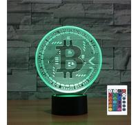 FLRXHK Bitcoin Veilleuse illusion 3D tactile lampe de bureau avec télécommande 16 couleurs optique USB LED veilleuse pour enfants cadeau décoration de chambre