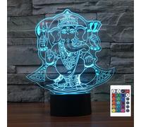 FLRXHK Ganesha Veilleuse illusion 3D tactile lampe de bureau avec télécommande 16 couleurs optique USB LED veilleuse pour enfants cadeau décoration de chambre