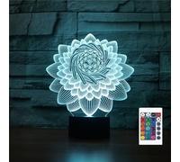 FLRXHK Lotus Veilleuse illusion 3D tactile avec télécommande 16 couleurs optique USB LED pour décoration de chambre d'enfant