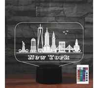 FLRXHK New York Lampe de table tactile avec télécommande, 16 couleurs optiques USB LED, veilleuse pour enfants, décoration de chambre cadeau