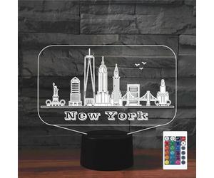 FLRXHK New York Lampe de table tactile avec télécommande, 16 couleurs optiques USB LED, veilleuse pour enfants, décoration de chambre cadeau