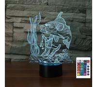 FLRXHK Veilleuse 3D à illusion de pêche - Lampe de bureau tactile avec télécommande - 16 couleurs - USB optique - Veilleuse LED pour enfants - Décoration de chambre