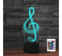 FLRXHK Veilleuse 3D en forme de note de musique - Lampe de table tactile avec télécommande - 16 couleurs - USB optique - Veilleuse LED pour décoration de chambre d'enfant