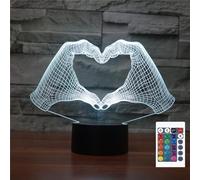 FLRXHK Veilleuse 3D illusion de main en forme de cœur avec télécommande 16 couleurs optique USB LED pour décoration de chambre d'enfant