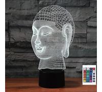 FLRXHK Veilleuse à illusion 3D Bouddha - Lampe de bureau tactile avec télécommande - 16 couleurs - USB optique - Veilleuse LED pour décoration de chambre d'enfant