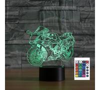FLRXHK Veilleuse à illusion 3D de moto, lampe de bureau tactile avec télécommande, 16 couleurs, optique USB, veilleuse LED pour enfants, décoration de chambre