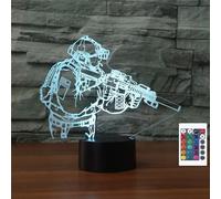 FLRXHK Veilleuse à illusion 3D de soldats - Lampe de bureau tactile avec télécommande - 16 couleurs - USB optique - Veilleuse LED pour enfants - Décoration de chambre